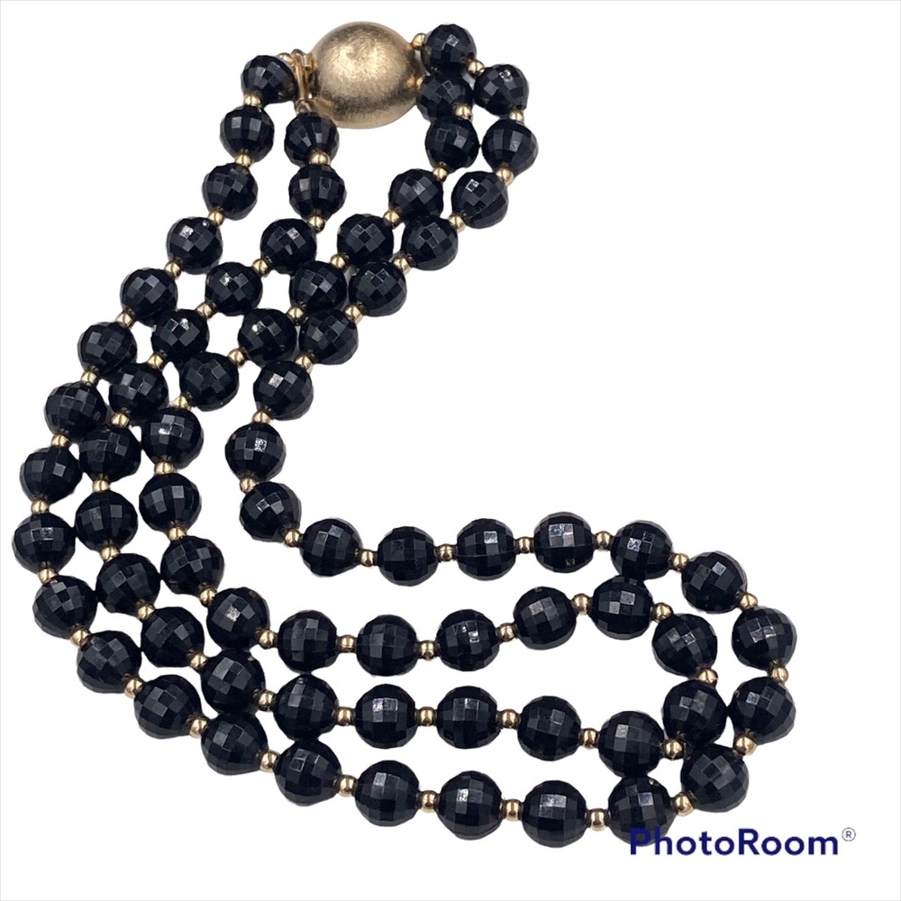 Vintage Napier Faceted Black Lucite Double Strand Necklace